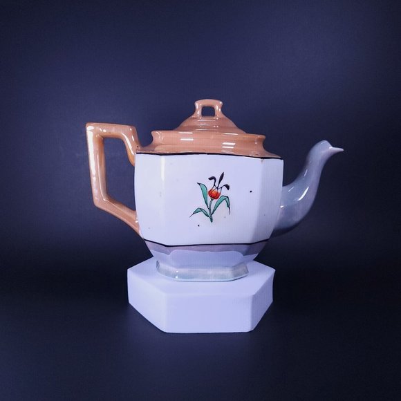 Vintage Peach Lusterware Teapot / Japanese Teapot Handpainted - Picture 5 of 7